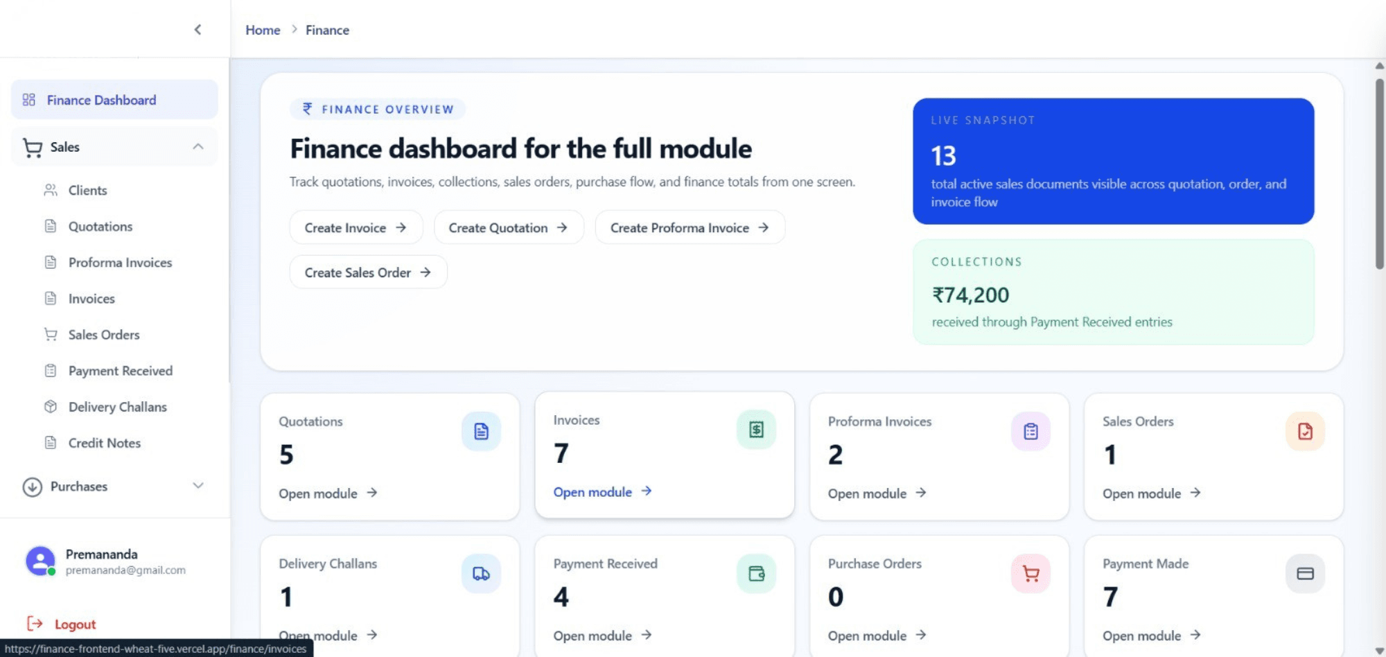 Finance Management Software Dashboard