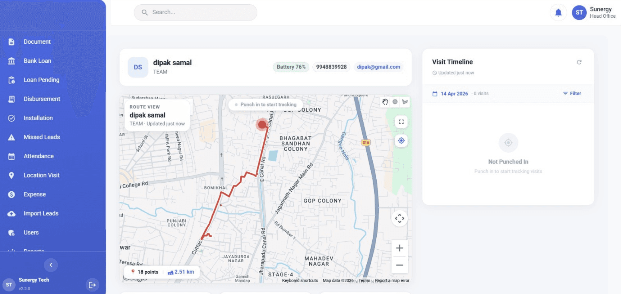 HRMS Software — Field Tracking Dashboard